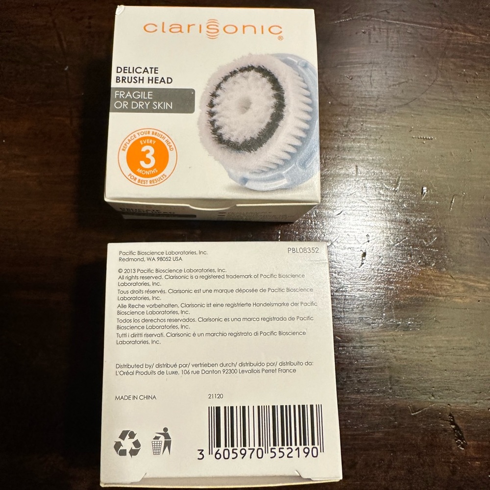 Two Clarisonic Delicate brush heads for fragile or dry skin, both NIB.